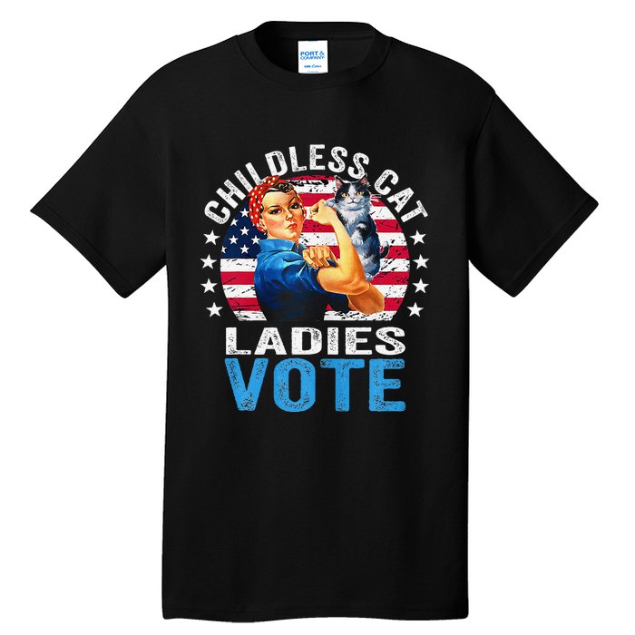 Childless Cat Ladies Vote Funny Vintage Rosie The Riveter Tall T-Shirt