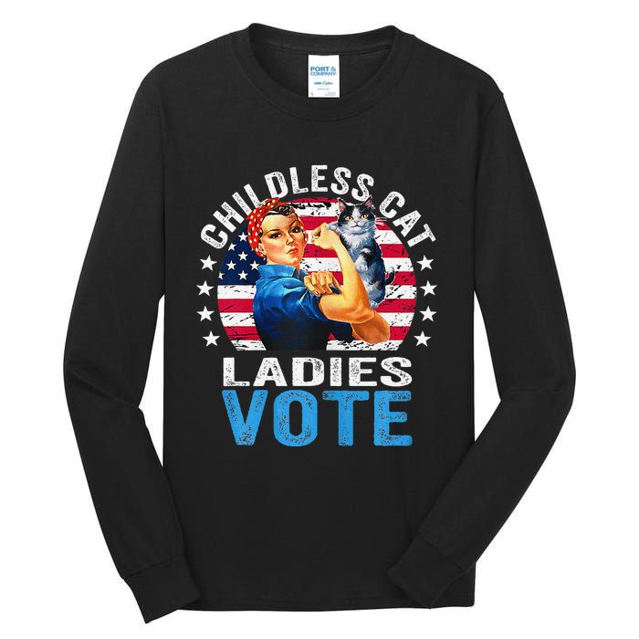 Childless Cat Ladies Vote Funny Vintage Rosie The Riveter Tall Long Sleeve T-Shirt