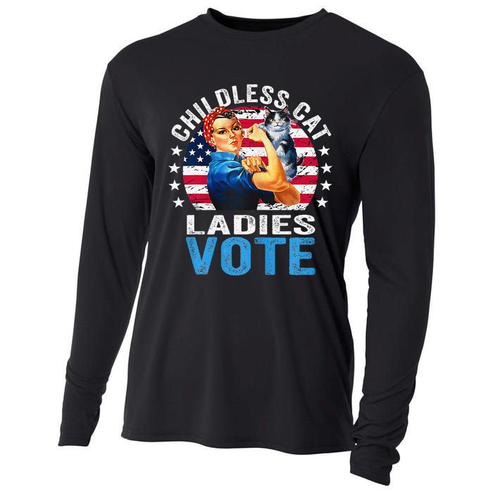 Childless Cat Ladies Vote Funny Vintage Rosie The Riveter Cooling Performance Long Sleeve Crew