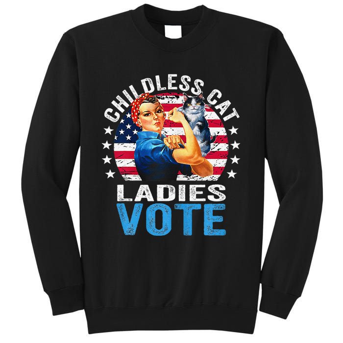 Childless Cat Ladies Vote Funny Vintage Rosie The Riveter Tall Sweatshirt