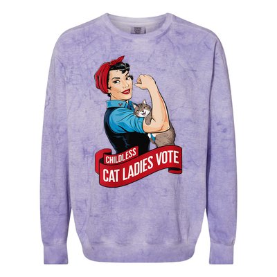 Childless Cat Ladies Vote Rosie Cat Funny Colorblast Crewneck Sweatshirt