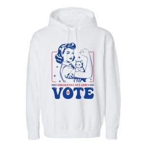 Childless Cat Ladies Vote Retro Election 2024 Usa Garment-Dyed Fleece Hoodie