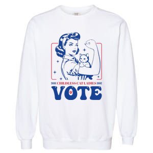 Childless Cat Ladies Vote Retro Election 2024 Usa Garment-Dyed Sweatshirt