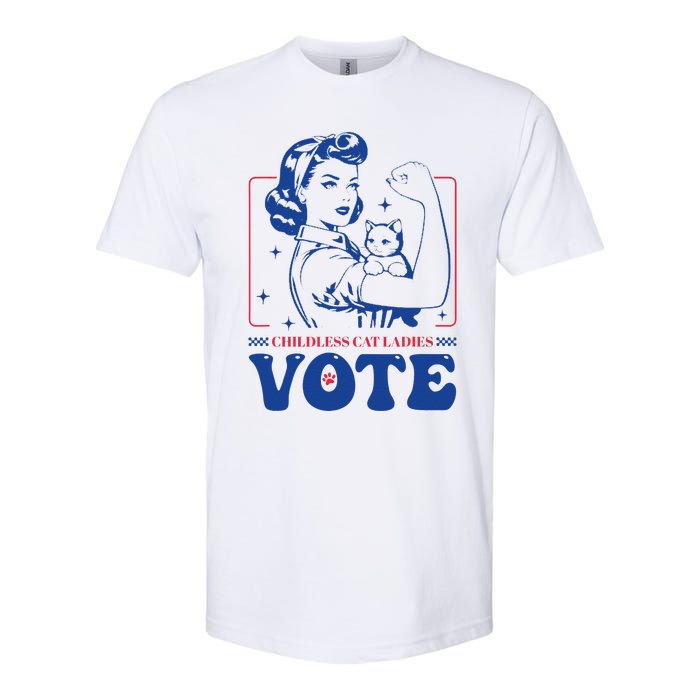 Childless Cat Ladies Vote Retro Election 2024 Usa Softstyle CVC T-Shirt