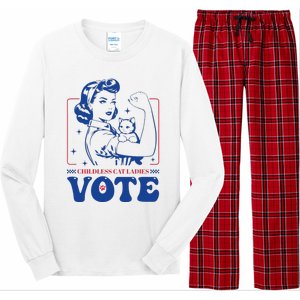 Childless Cat Ladies Vote Retro Election 2024 Usa Long Sleeve Pajama Set