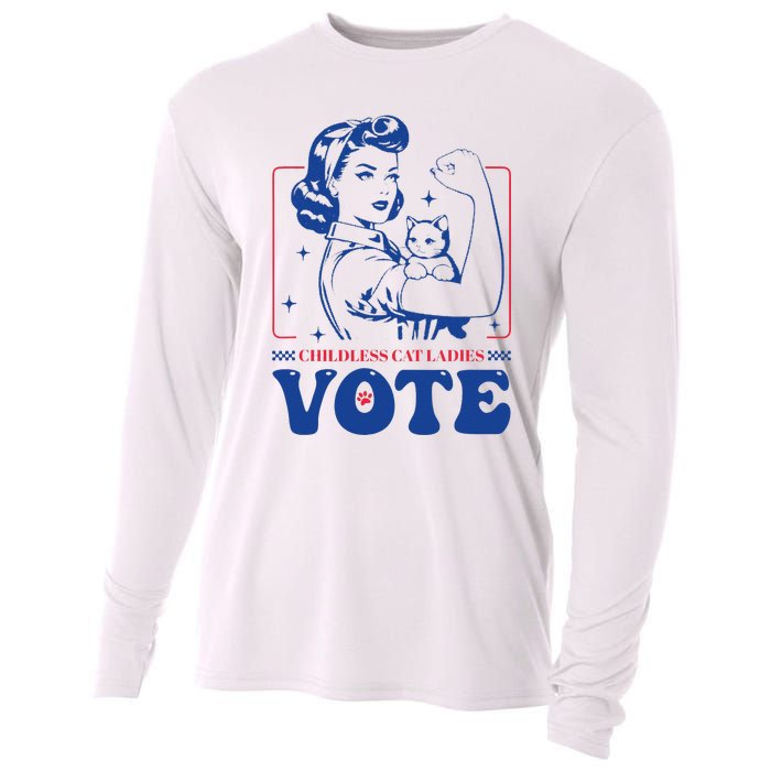 Childless Cat Ladies Vote Retro Election 2024 Usa Cooling Performance Long Sleeve Crew