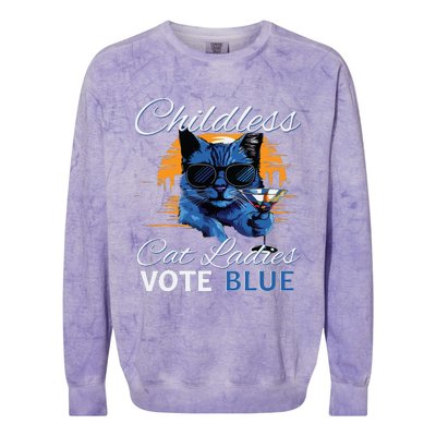 Childless Cat Ladies Vote Blue In November Kamala President Colorblast Crewneck Sweatshirt