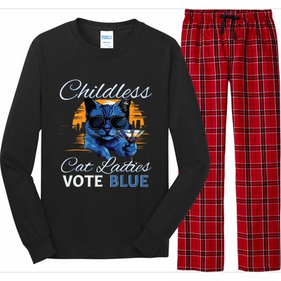 Childless Cat Ladies Vote Blue In November Kamala President Long Sleeve Pajama Set