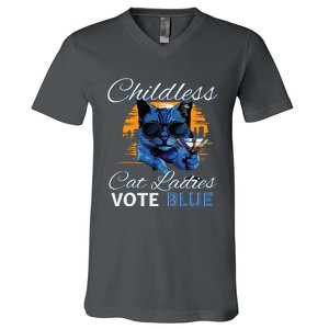 Childless Cat Ladies Vote Blue In November Kamala President V-Neck T-Shirt