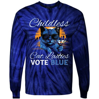 Childless Cat Ladies Vote Blue In November Kamala President Tie-Dye Long Sleeve Shirt