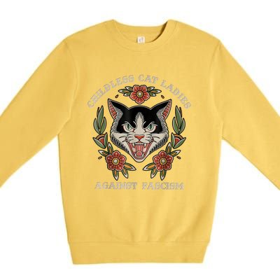 Childless Cat Ladies Against Fascism Flowers Premium Crewneck Sweatshirt