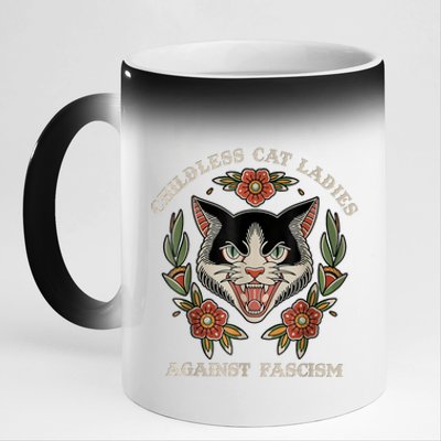 Childless Cat Ladies Against Fascism Flowers 11oz Black Color Changing Mug