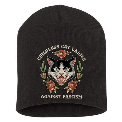 Childless Cat Ladies Against Fascism Flowers Short Acrylic Beanie