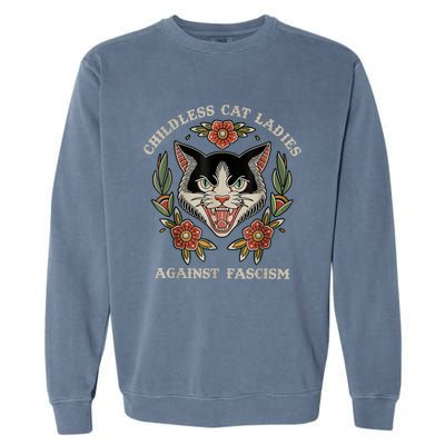 Childless Cat Ladies Against Fascism Flowers Garment-Dyed Sweatshirt