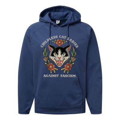 Childless Cat Ladies Against Fascism Flowers Performance Fleece Hoodie