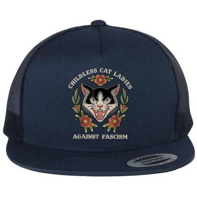 Childless Cat Ladies Against Fascism Flowers Flat Bill Trucker Hat