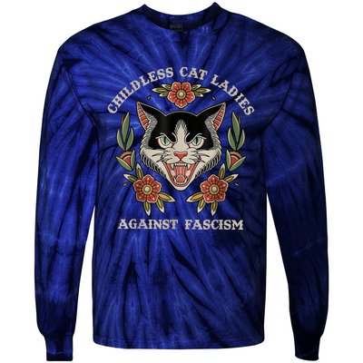 Childless Cat Ladies Against Fascism Flowers Tie-Dye Long Sleeve Shirt