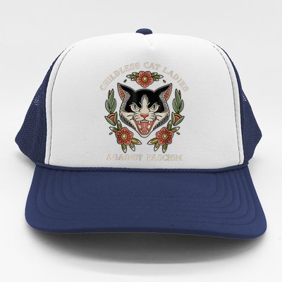 Childless Cat Ladies Against Fascism Flowers Trucker Hat