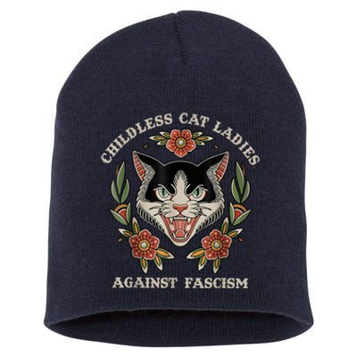 Childless Cat Ladies Against Fascism Flowers Short Acrylic Beanie