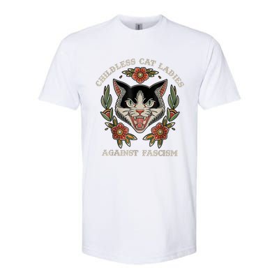 Childless Cat Ladies Against Fascism Flowers Softstyle CVC T-Shirt