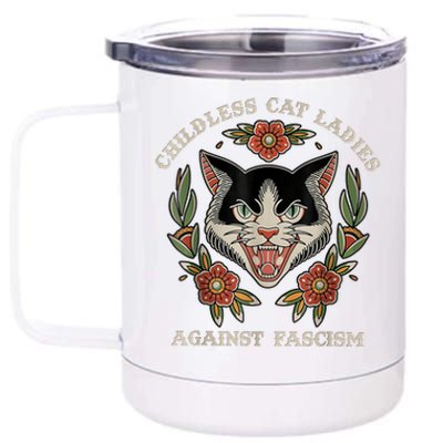 Childless Cat Ladies Against Fascism Flowers 12 oz Stainless Steel Tumbler Cup