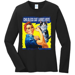 Childless Cat Ladies Vote Rosie The Riveter Funny Ladies Long Sleeve Shirt