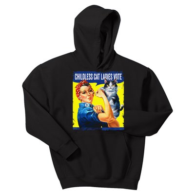 Childless Cat Ladies Vote Rosie The Riveter Funny Kids Hoodie