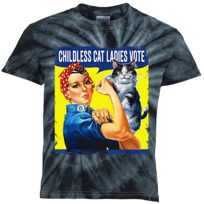 Childless Cat Ladies Vote Rosie The Riveter Funny Kids Tie-Dye T-Shirt