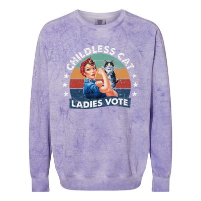 Childless Cat Ladies Vote Rosie The Riveter Vintage Funny Colorblast Crewneck Sweatshirt