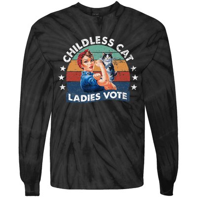 Childless Cat Ladies Vote Rosie The Riveter Vintage Funny Tie-Dye Long Sleeve Shirt