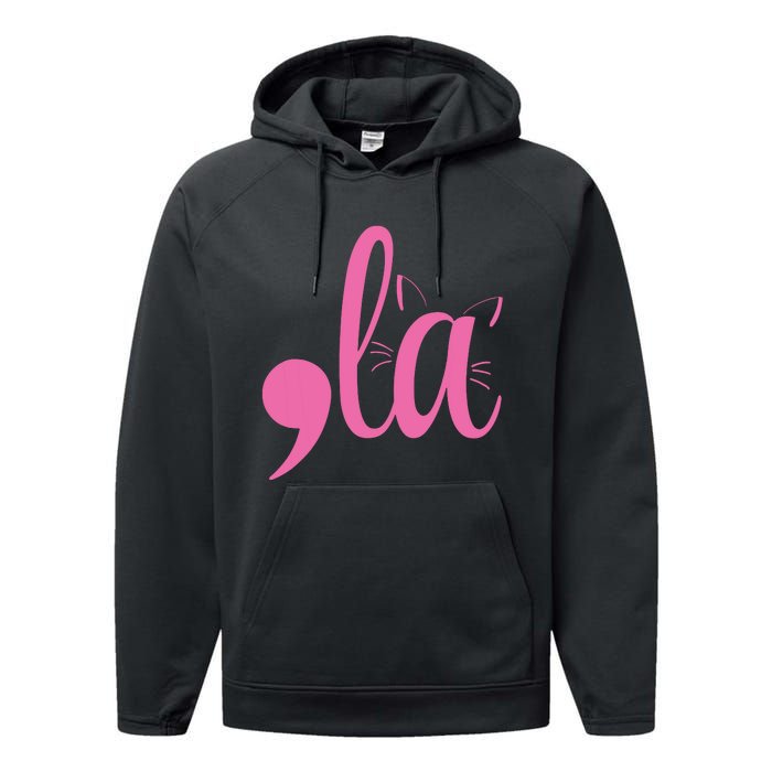 Cute Cat Lady Comma + La  La Vote Pro Kamala Harris 2024 Performance Fleece Hoodie