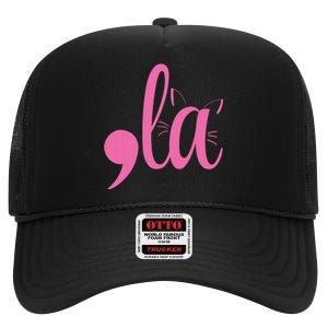 Cute Cat Lady Comma + La  La Vote Pro Kamala Harris 2024 High Crown Mesh Back Trucker Hat