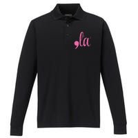 Cute Cat Lady Comma + La  La Vote Pro Kamala Harris 2024 Performance Long Sleeve Polo