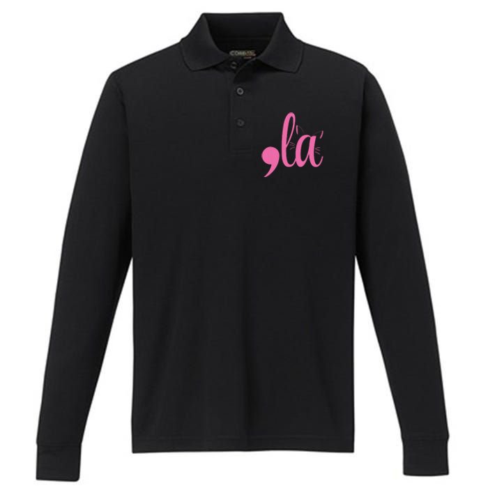 Cute Cat Lady Comma + La  La Vote Pro Kamala Harris 2024 Performance Long Sleeve Polo