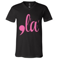 Cute Cat Lady Comma + La  La Vote Pro Kamala Harris 2024 V-Neck T-Shirt