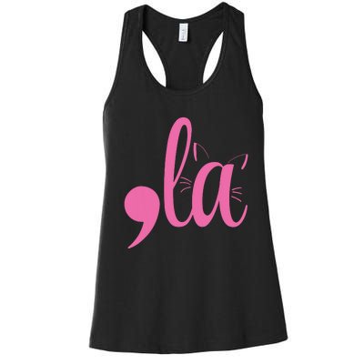 Cute Cat Lady Comma + La  La Vote Pro Kamala Harris 2024 Women's Racerback Tank