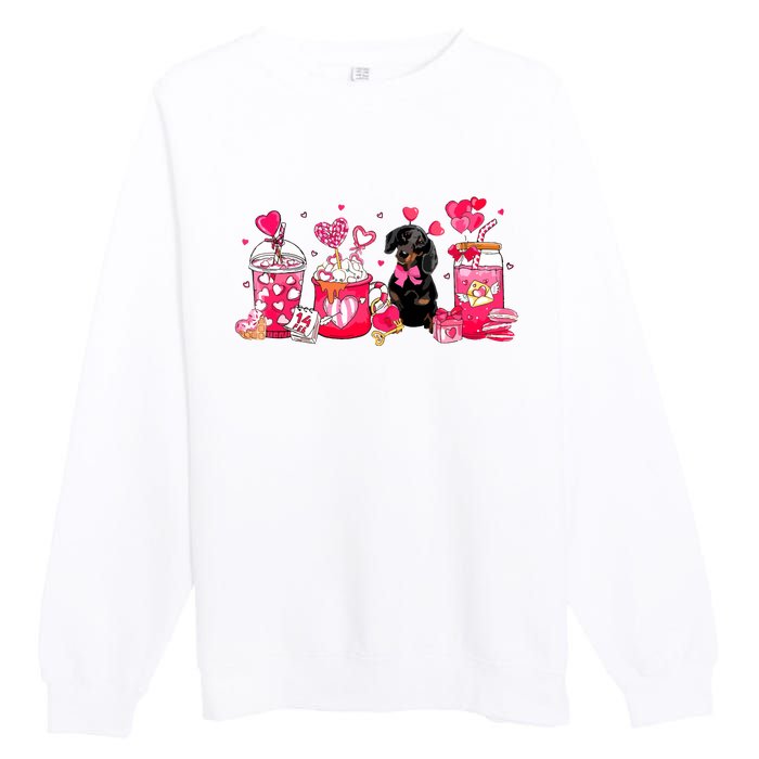 Cute Coffee Latte Dachshund Valentines Day Puppy Dog Lover Premium Crewneck Sweatshirt