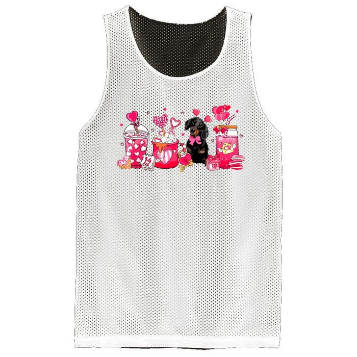 Cute Coffee Latte Dachshund Valentines Day Puppy Dog Lover Mesh Reversible Basketball Jersey Tank