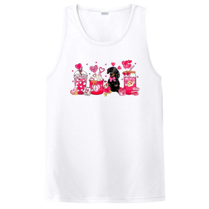 Cute Coffee Latte Dachshund Valentines Day Puppy Dog Lover PosiCharge Competitor Tank