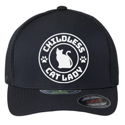 Childless Cat Lady Funny Cat Lover Flexfit Unipanel Trucker Cap