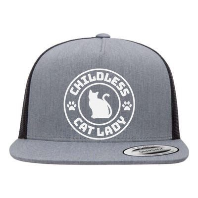 Childless Cat Lady Funny Cat Lover Flat Bill Trucker Hat