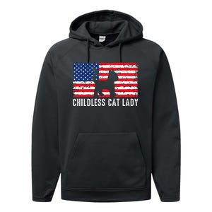 Childless Cat Lady 2024 Vote Patriotic Usa Performance Fleece Hoodie