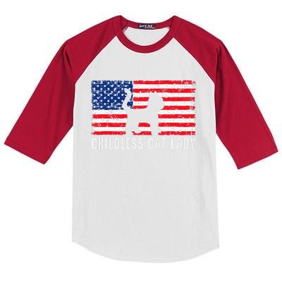 Childless Cat Lady 2024 Vote Patriotic Usa Kids Colorblock Raglan Jersey