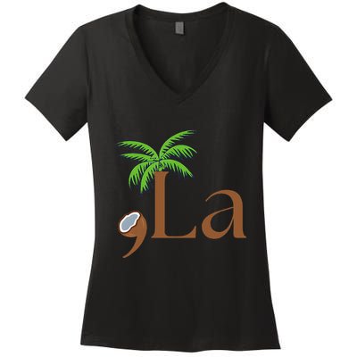 Coconut Comma + La 2024 Gift Funny Women's V-Neck T-Shirt