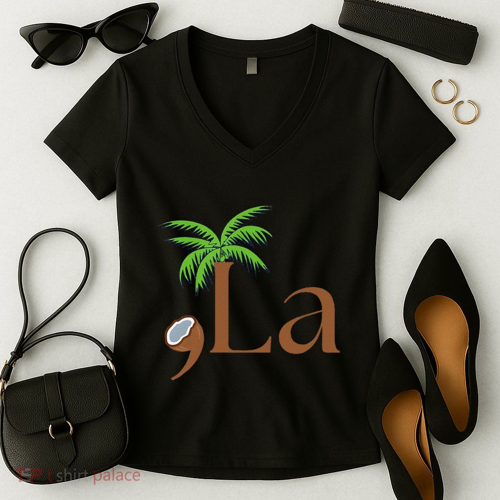 Coconut Comma + La 2024 Gift Funny Women's V-Neck T-Shirt