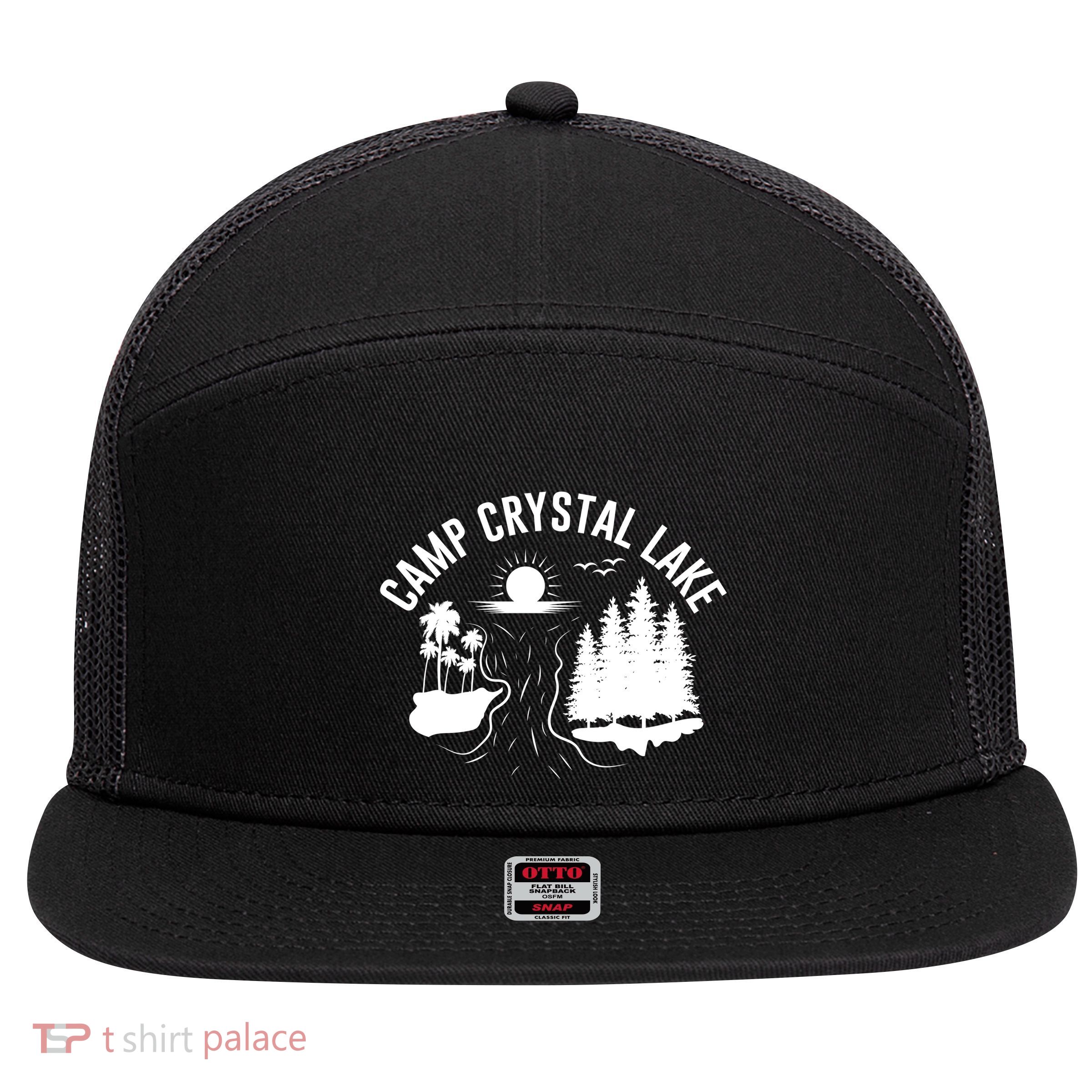 Camp Crystal Lake Graphic Art 7 Panel Mesh Trucker Snapback Hat