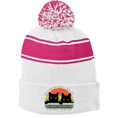 Childless Cat Ladies Against Fascism Stripe Pom Pom Beanie