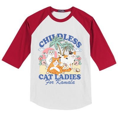 Childless Cat Lady For Kamala Harris 2024 Election Funny Cat Kids Colorblock Raglan Jersey