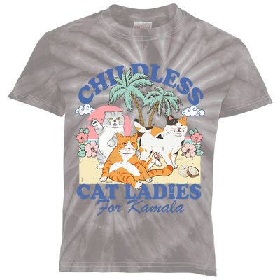 Childless Cat Lady For Kamala Harris 2024 Election Funny Cat Kids Tie-Dye T-Shirt