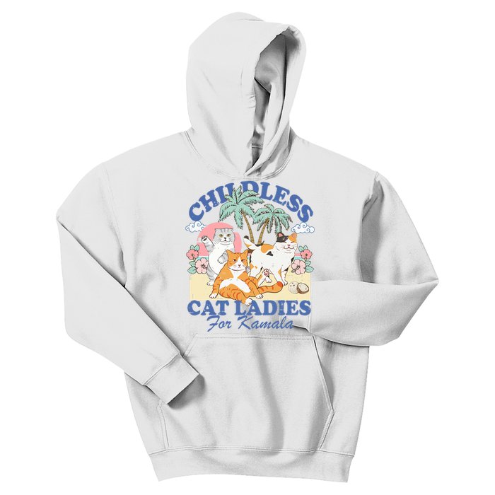 Childless Cat Lady For Kamala Harris 2024 Election Funny Cat Kids Hoodie